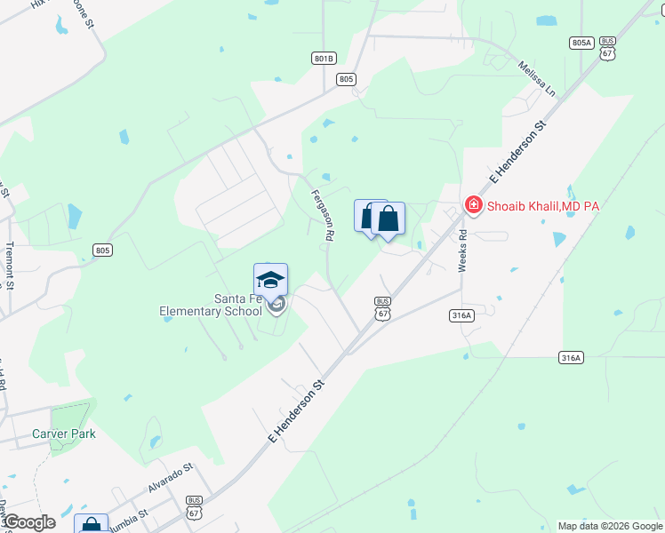 map of restaurants, bars, coffee shops, grocery stores, and more near 300 Fergason Road in Cleburne