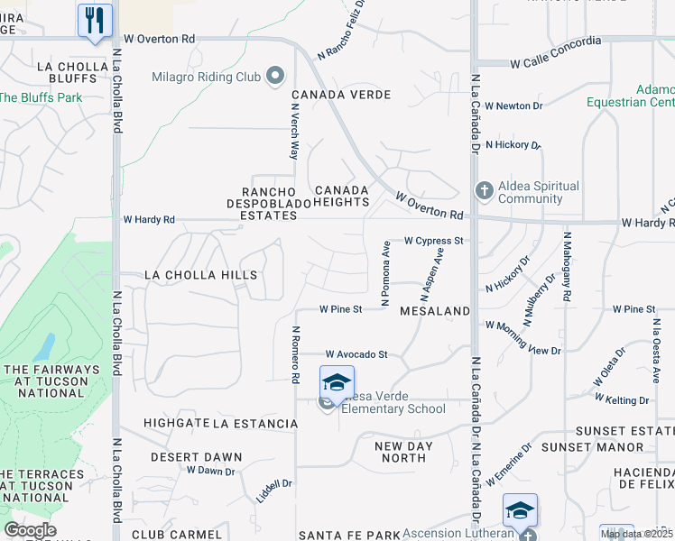 map of restaurants, bars, coffee shops, grocery stores, and more near 1657 West Seabiscuit Street in Tucson