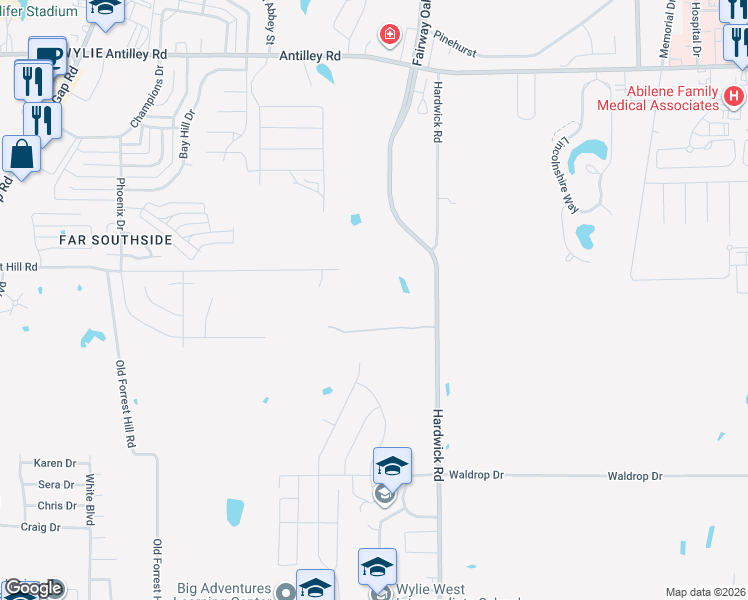 map of restaurants, bars, coffee shops, grocery stores, and more near 7128 Hardwick Road in Abilene