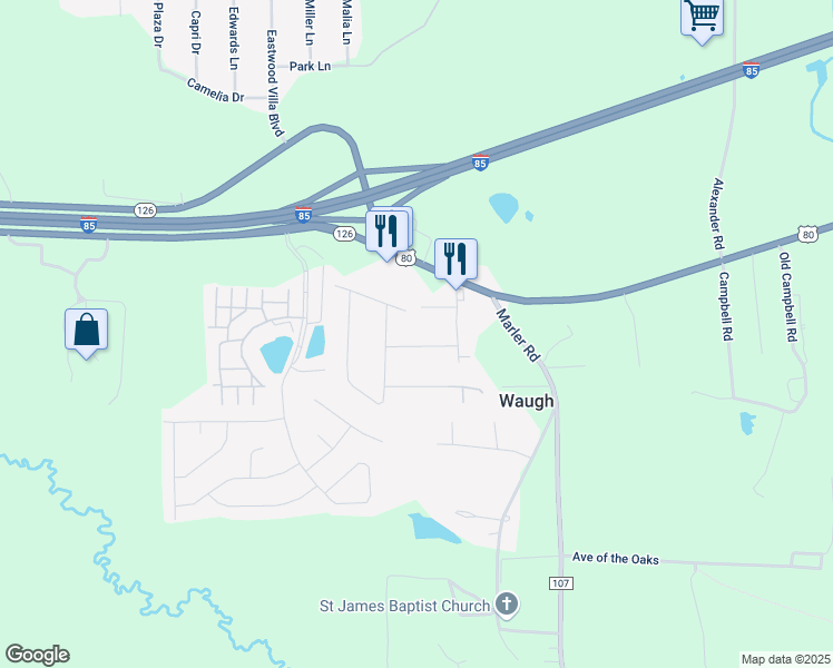 map of restaurants, bars, coffee shops, grocery stores, and more near 142-148 Pinetree Drive in Montgomery