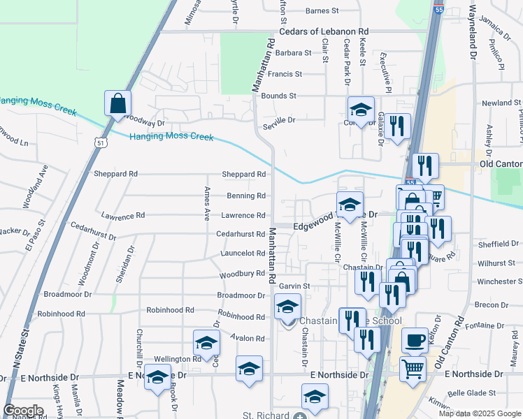 map of restaurants, bars, coffee shops, grocery stores, and more near 857 Lawrence Road in Jackson