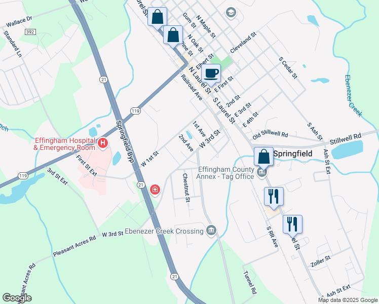 map of restaurants, bars, coffee shops, grocery stores, and more near 406 West 3rd Street in Springfield