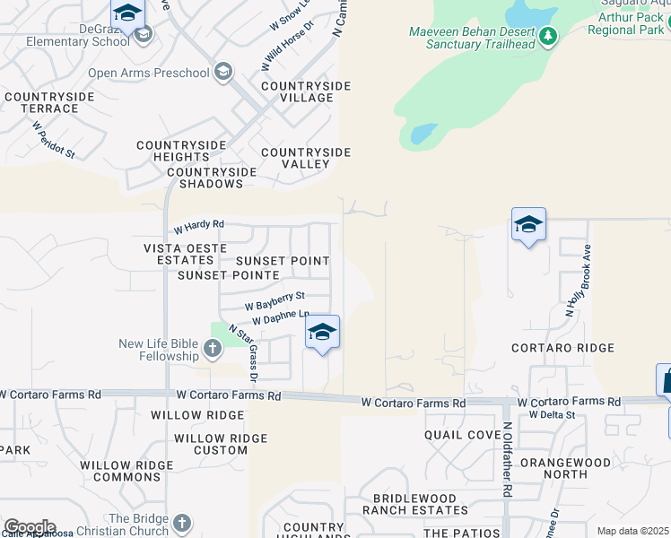 map of restaurants, bars, coffee shops, grocery stores, and more near 8680 North Chinaberry Way in Tucson