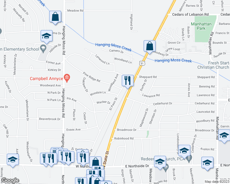 map of restaurants, bars, coffee shops, grocery stores, and more near 110 Woodsia Lane in Jackson
