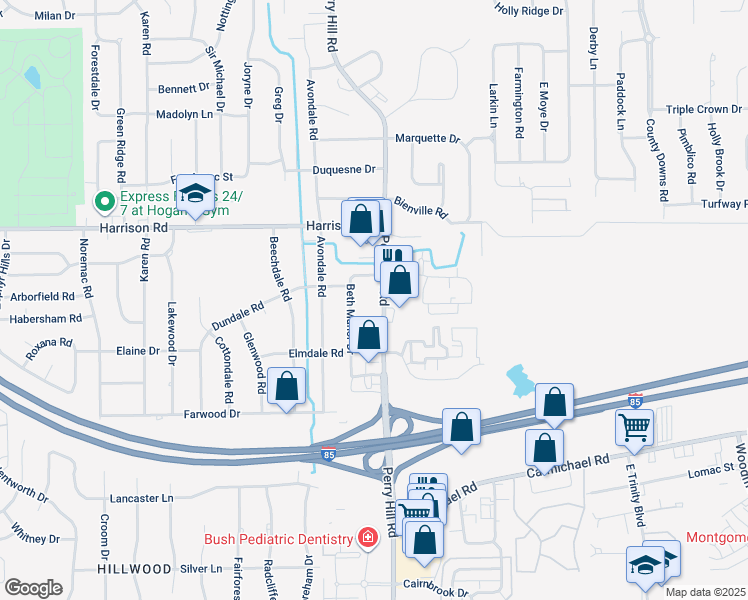 map of restaurants, bars, coffee shops, grocery stores, and more near in Montgomery
