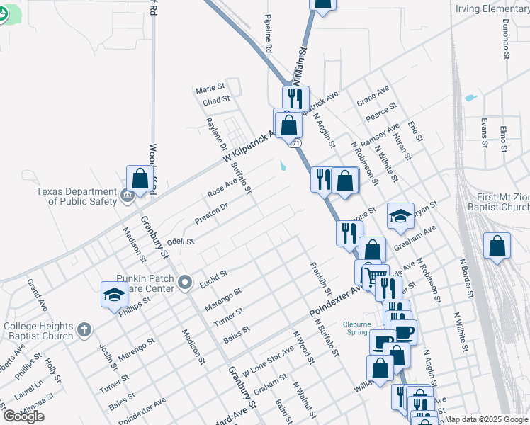 map of restaurants, bars, coffee shops, grocery stores, and more near 226 Seclusion Drive in Cleburne