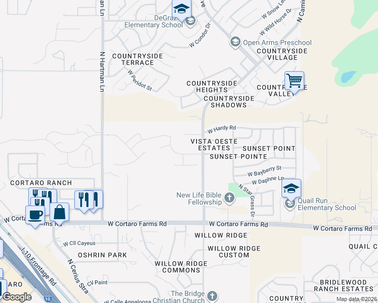map of restaurants, bars, coffee shops, grocery stores, and more near 5035 West Paseo Rancho Acero in Marana