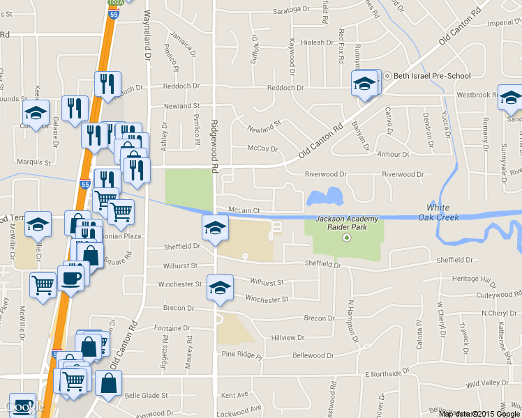 map of restaurants, bars, coffee shops, grocery stores, and more near 5000 Ridgewood Road in Jackson