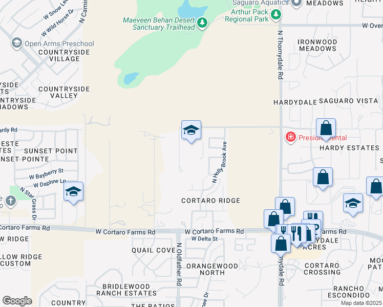 map of restaurants, bars, coffee shops, grocery stores, and more near 4101 West Hardy Road in Tucson