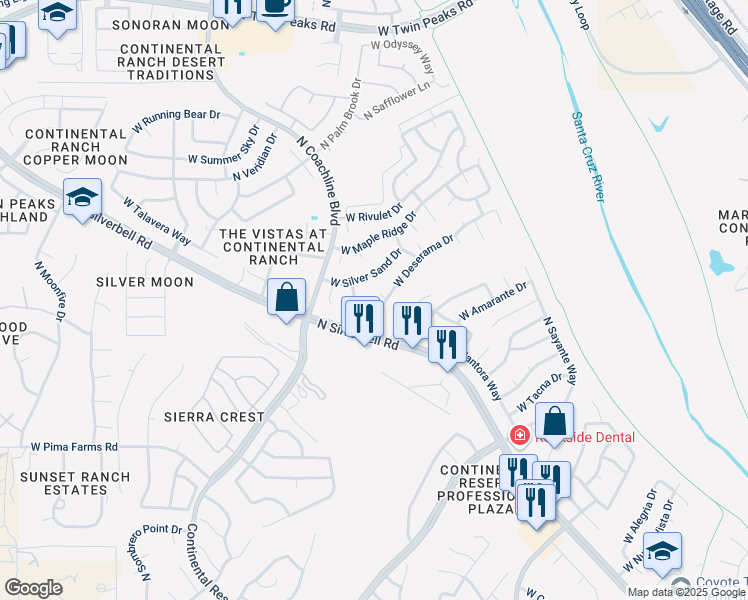 map of restaurants, bars, coffee shops, grocery stores, and more near 7274 West Deserama Drive in Tucson