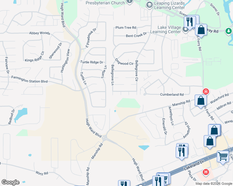 map of restaurants, bars, coffee shops, grocery stores, and more near 103 Bellegrove Lane in Brandon