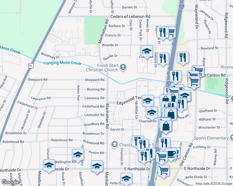map of restaurants, bars, coffee shops, grocery stores, and more near 11 Autumn Cove in Jackson