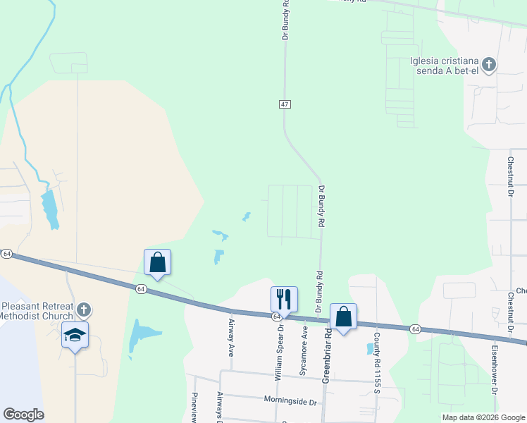 map of restaurants, bars, coffee shops, grocery stores, and more near Doctor Bundy Road in Tyler