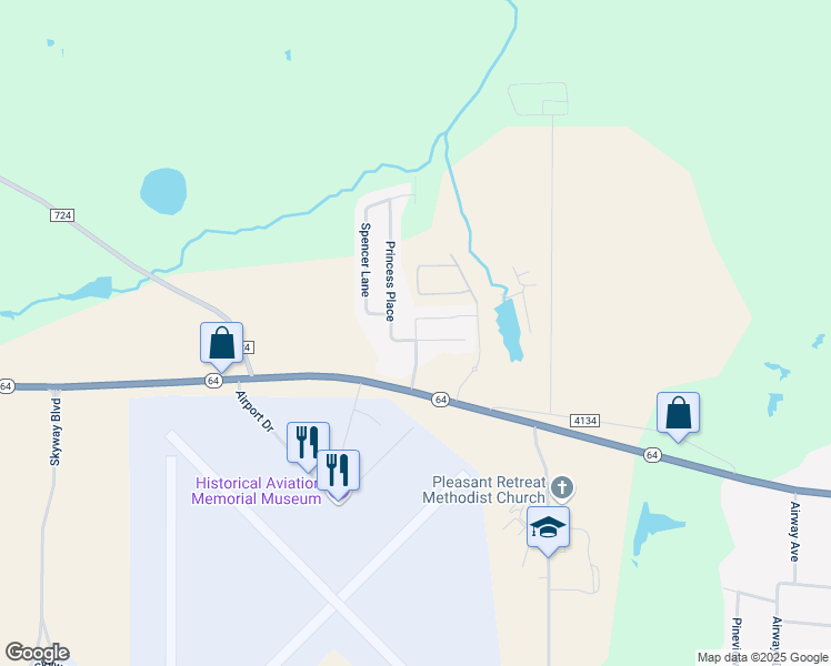 map of restaurants, bars, coffee shops, grocery stores, and more near 345 Princess Place in Tyler
