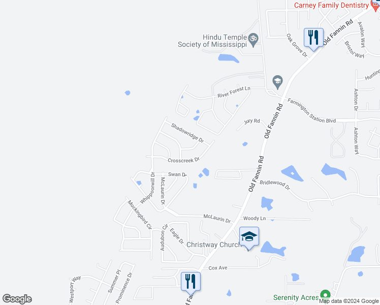 map of restaurants, bars, coffee shops, grocery stores, and more near 504 Ridgeway Drive in Brandon