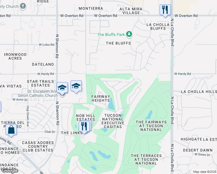 map of restaurants, bars, coffee shops, grocery stores, and more near 8719 North Sam Snead Drive in Tucson