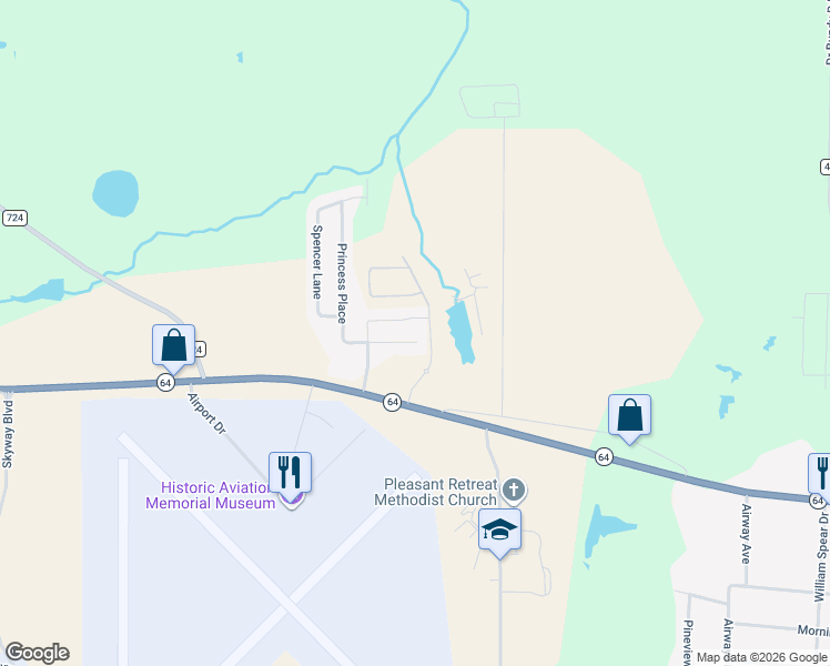 map of restaurants, bars, coffee shops, grocery stores, and more near 308 Princess Place in Tyler