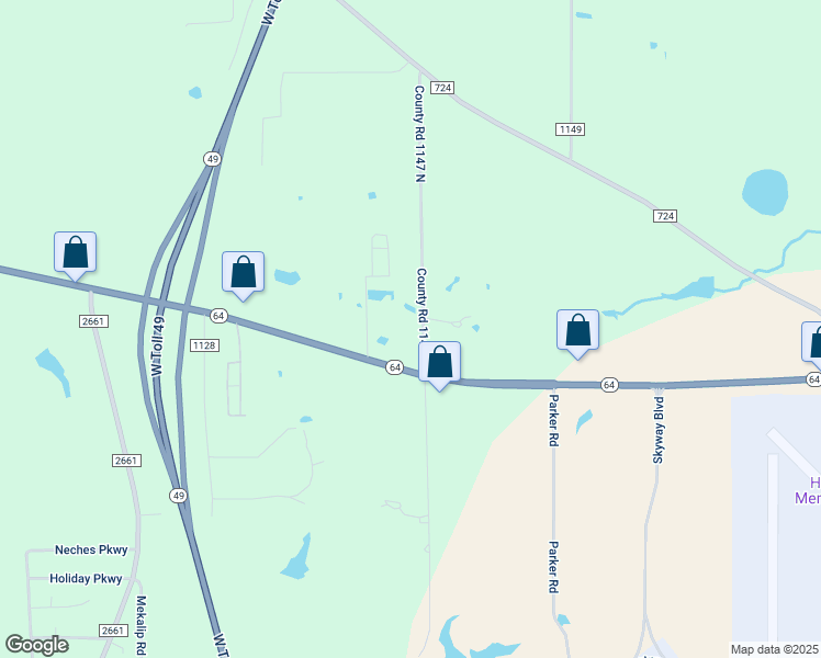 map of restaurants, bars, coffee shops, grocery stores, and more near 101-603 Eikner Road in Tyler