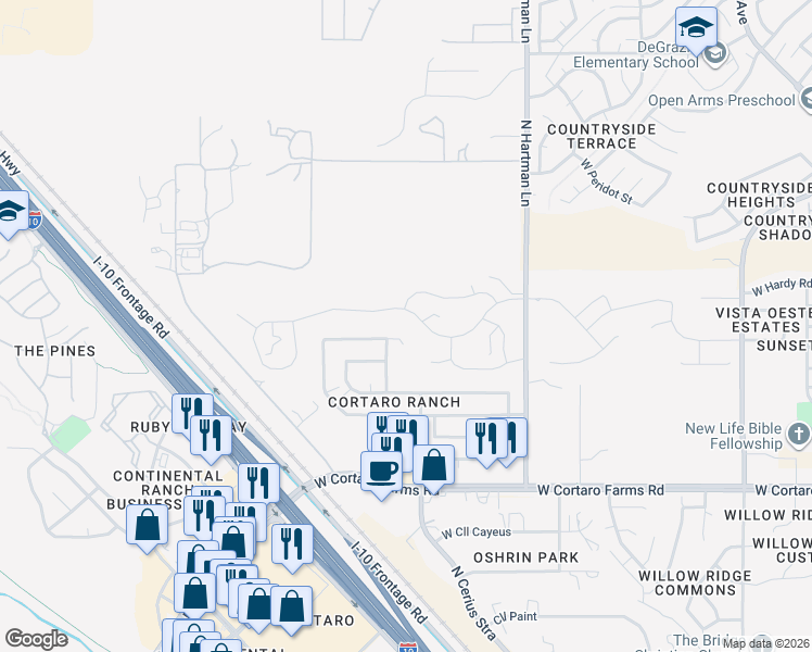 map of restaurants, bars, coffee shops, grocery stores, and more near 5610 Shady Grove Drive in Tucson