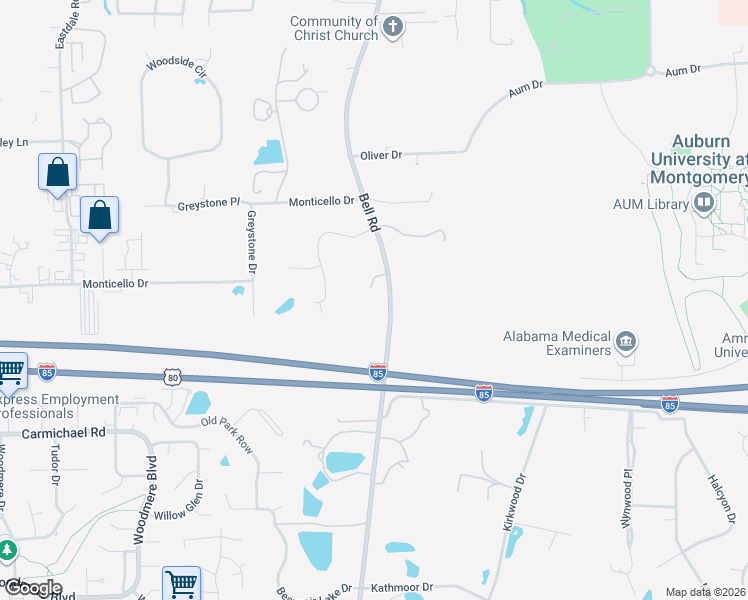 map of restaurants, bars, coffee shops, grocery stores, and more near 6225 Hunters Grove in Montgomery