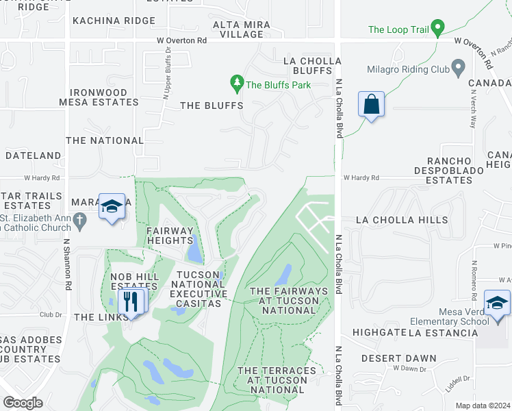 map of restaurants, bars, coffee shops, grocery stores, and more near 8800 North Arnold Palmer Drive in Tucson