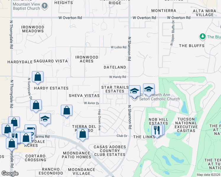 map of restaurants, bars, coffee shops, grocery stores, and more near 4050 West Laquila Aerie in Tucson