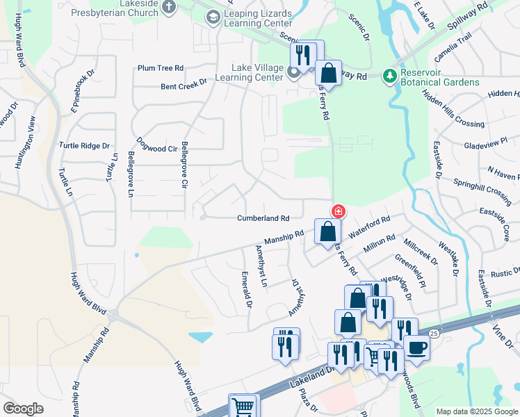 map of restaurants, bars, coffee shops, grocery stores, and more near 106 Cumberland Court in Brandon