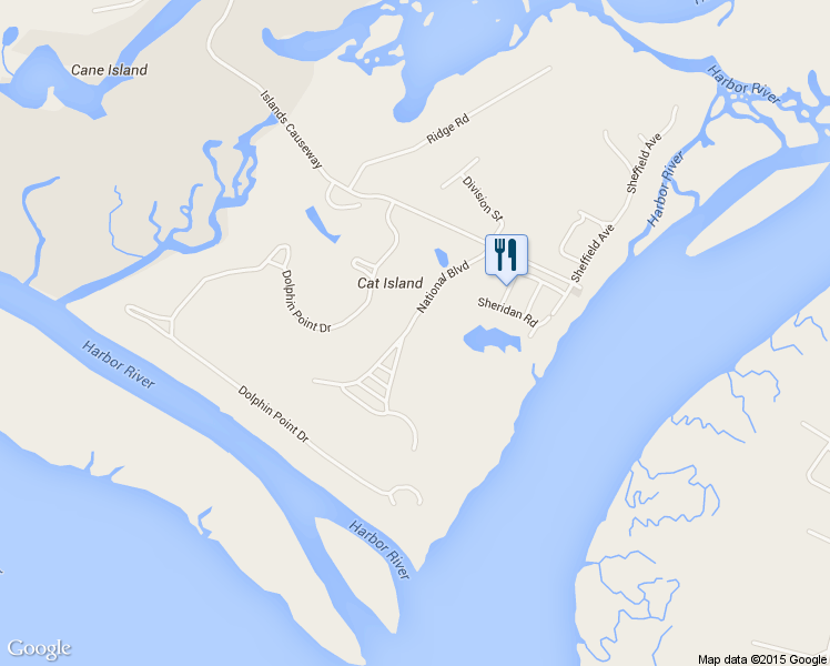 map of restaurants, bars, coffee shops, grocery stores, and more near 61 National Boulevard in Beaufort