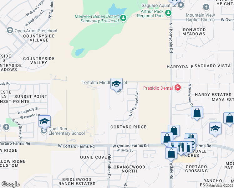 map of restaurants, bars, coffee shops, grocery stores, and more near 4101 West Hardy Road in Tucson