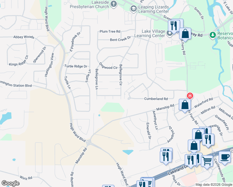 map of restaurants, bars, coffee shops, grocery stores, and more near 123 Bellegrove Circle in Brandon