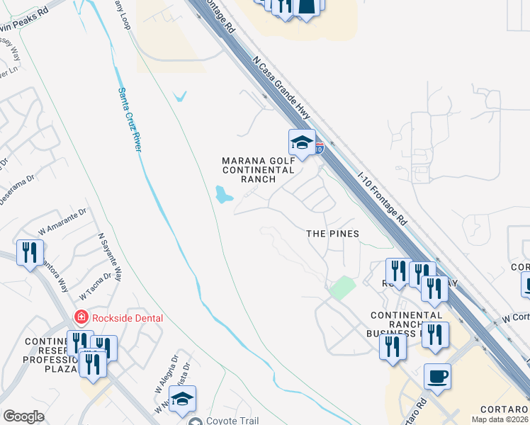 map of restaurants, bars, coffee shops, grocery stores, and more near 6496 West Sugar Pine Trail in Tucson