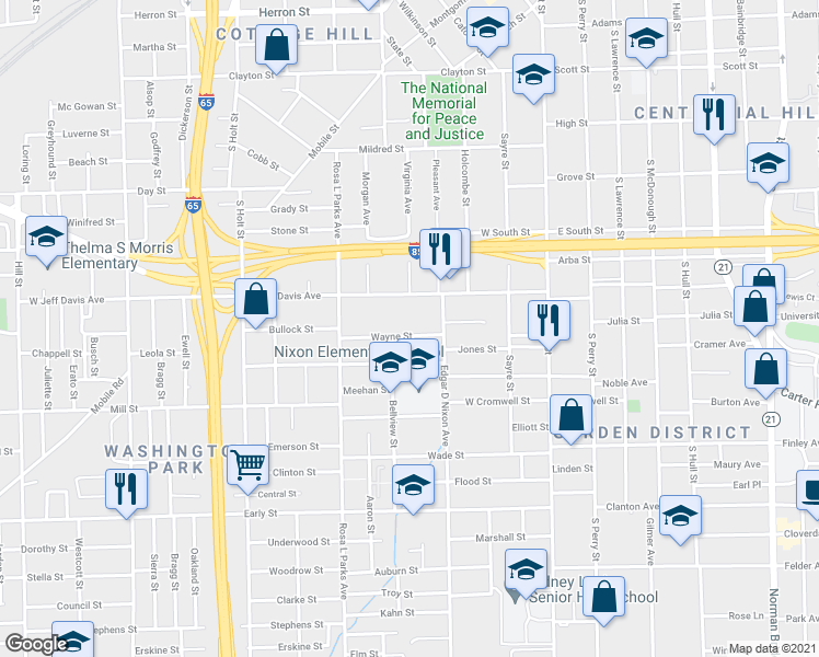 map of restaurants, bars, coffee shops, grocery stores, and more near 234 Wayne Street in Montgomery