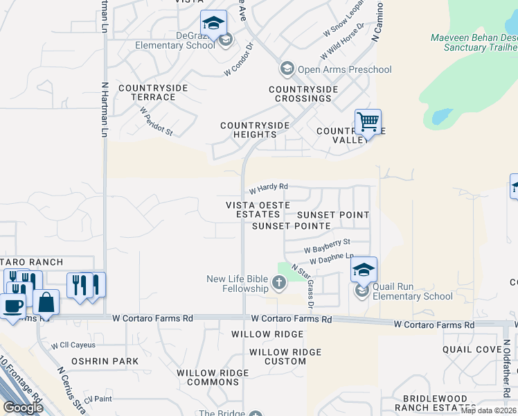 map of restaurants, bars, coffee shops, grocery stores, and more near 4942 West Candleberry Way in Tucson