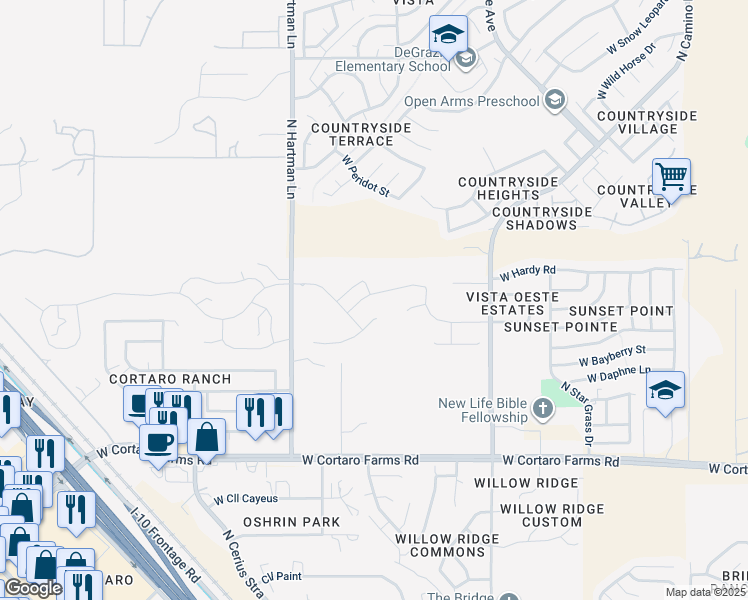 map of restaurants, bars, coffee shops, grocery stores, and more near 5233 West Toronto Highlands Lane in Tucson