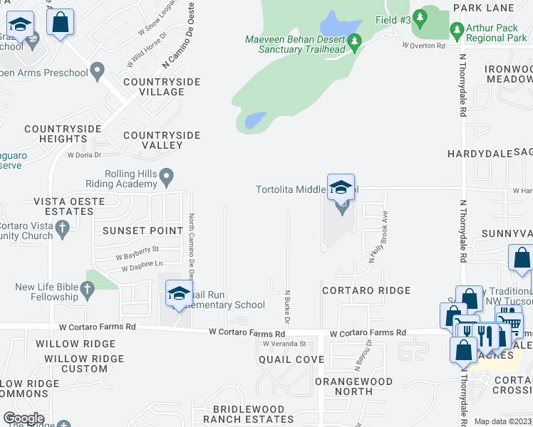 map of restaurants, bars, coffee shops, grocery stores, and more near 8701 North Burke Drive in Tucson