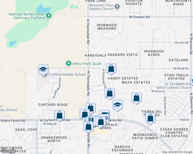 map of restaurants, bars, coffee shops, grocery stores, and more near 3701 West Sunbonnet Place in Tucson
