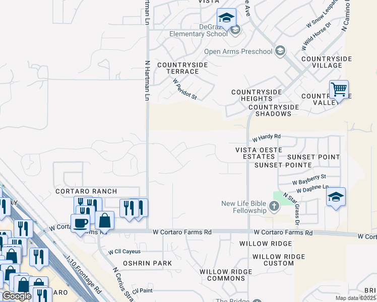 map of restaurants, bars, coffee shops, grocery stores, and more near 5233 West Toronto Highlands Lane in Tucson