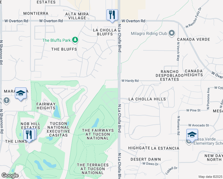 map of restaurants, bars, coffee shops, grocery stores, and more near 2122 West Ephesus Court in Tucson