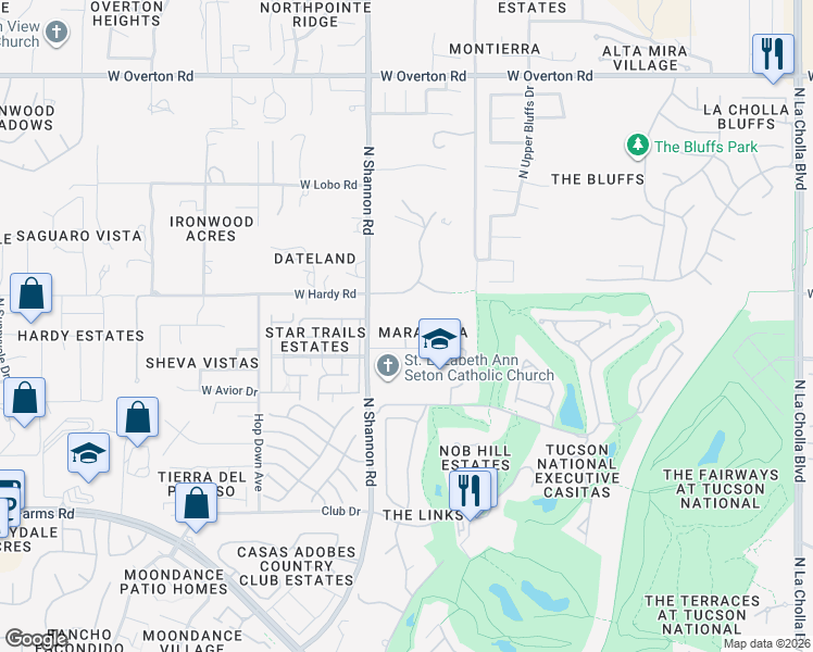 map of restaurants, bars, coffee shops, grocery stores, and more near 2834 West Placita Paciente in Tucson