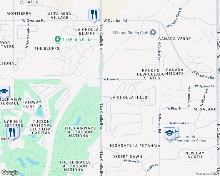 map of restaurants, bars, coffee shops, grocery stores, and more near 8798 North La Cholla Boulevard in Tucson