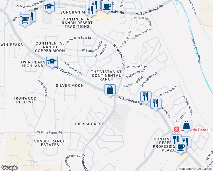 map of restaurants, bars, coffee shops, grocery stores, and more near 8744 North Finfrock Drive in Tucson