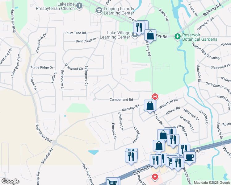 map of restaurants, bars, coffee shops, grocery stores, and more near 106 Cumberland Court in Brandon