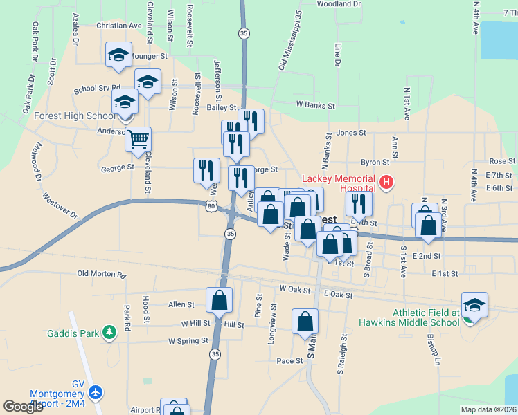 map of restaurants, bars, coffee shops, grocery stores, and more near 300 West 4th Street in Forest