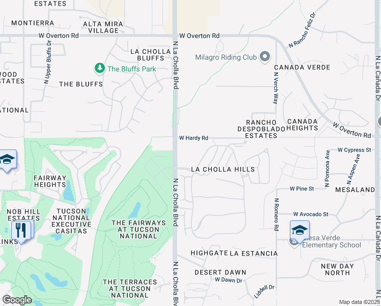 map of restaurants, bars, coffee shops, grocery stores, and more near 8700 North La Cholla Boulevard in Tucson