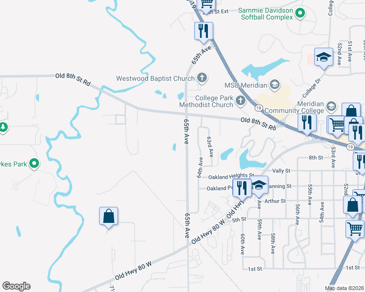 map of restaurants, bars, coffee shops, grocery stores, and more near 812 65th Avenue in Meridian
