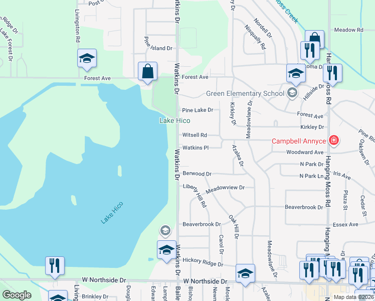 map of restaurants, bars, coffee shops, grocery stores, and more near 973 Watkins Place in Jackson