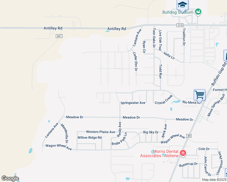 map of restaurants, bars, coffee shops, grocery stores, and more near 5402 Rio Mesa Drive in Abilene