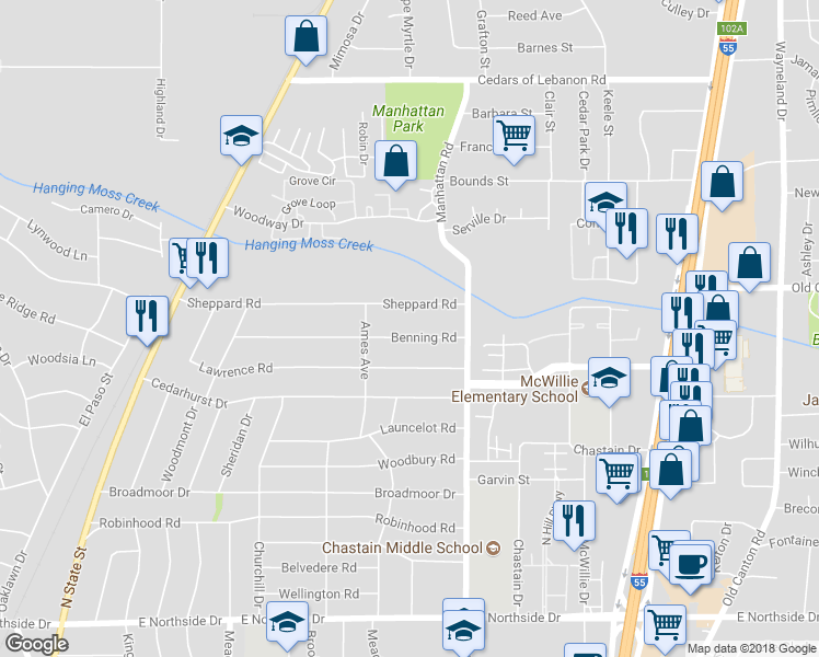 map of restaurants, bars, coffee shops, grocery stores, and more near 742 Benning Rd in Jackson