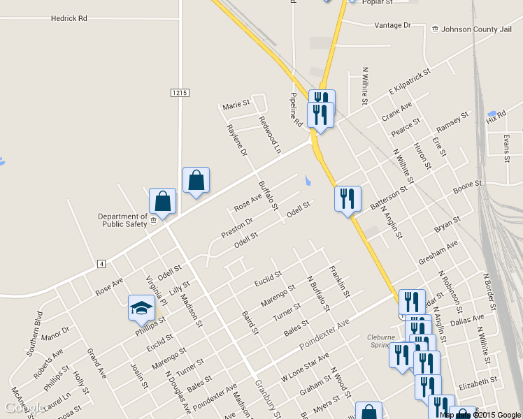 map of restaurants, bars, coffee shops, grocery stores, and more near 306 Preston Drive in Cleburne