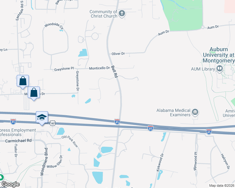 map of restaurants, bars, coffee shops, grocery stores, and more near 6225 Hunters Grove in Montgomery